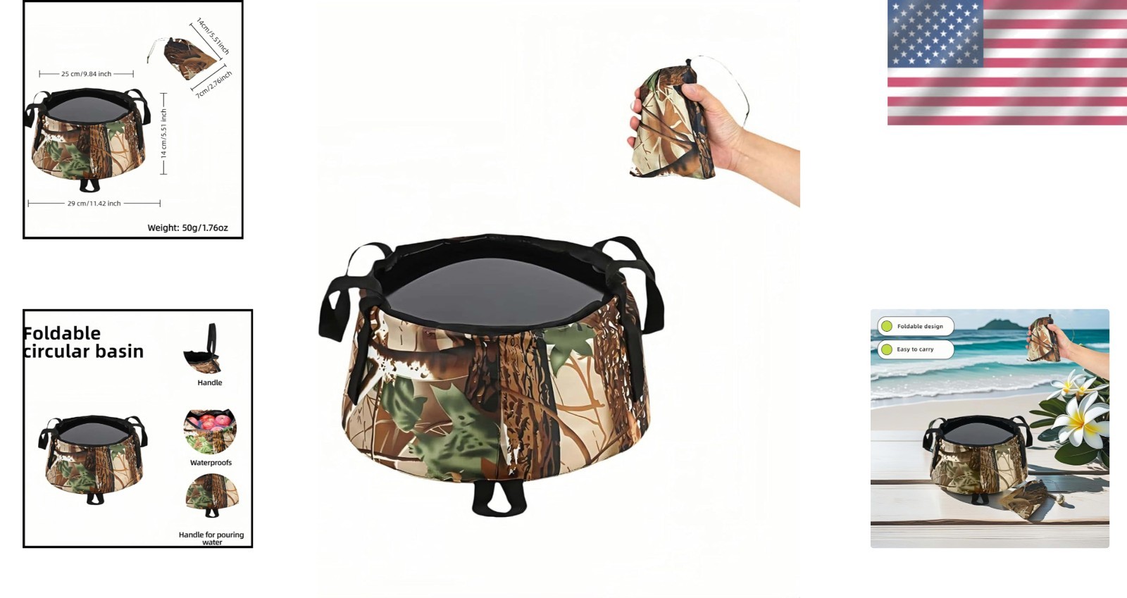 Multi-Use Foldable Sink Basin – Lightweight Camouflage Bucket for Outdoor Fun