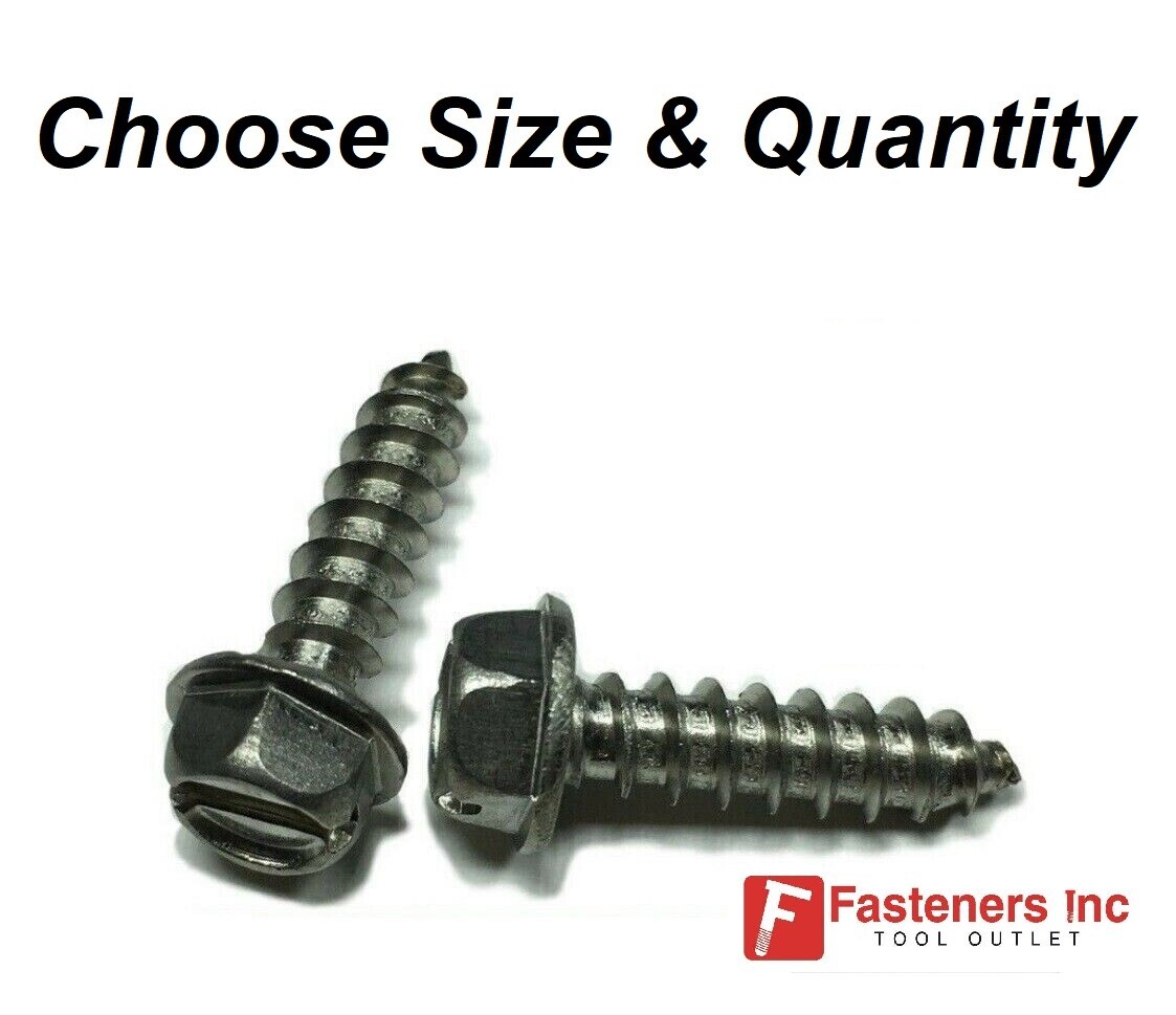 Hex Washer Head Slotted Sheet Metal Screw Stainless Steel (Choose Size & Qty)