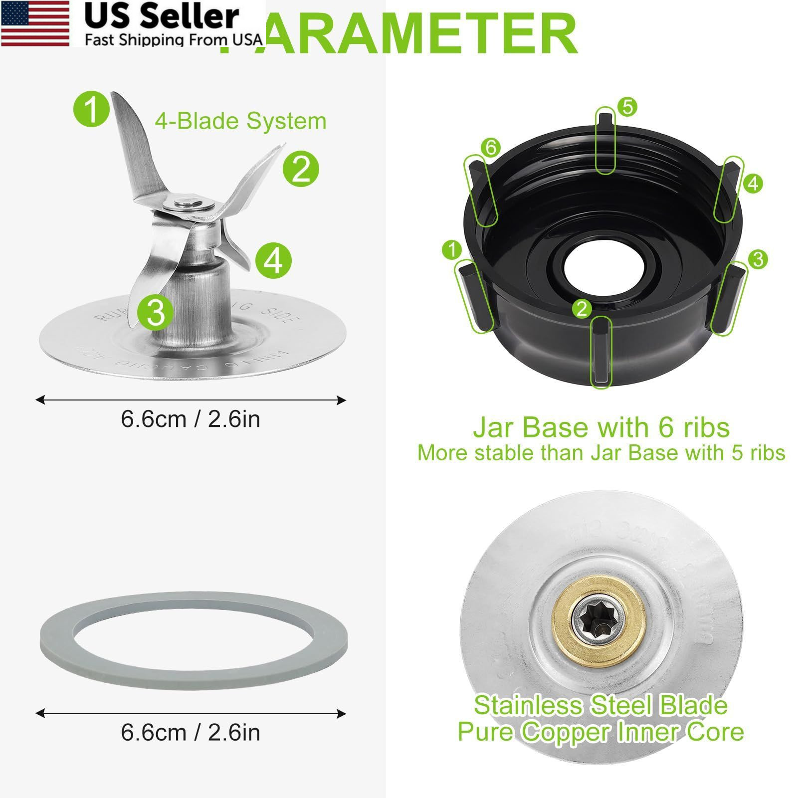 Oster Blender Replacement Parts Ice Blade and ABS Plastic Base with 2 Rubber…
