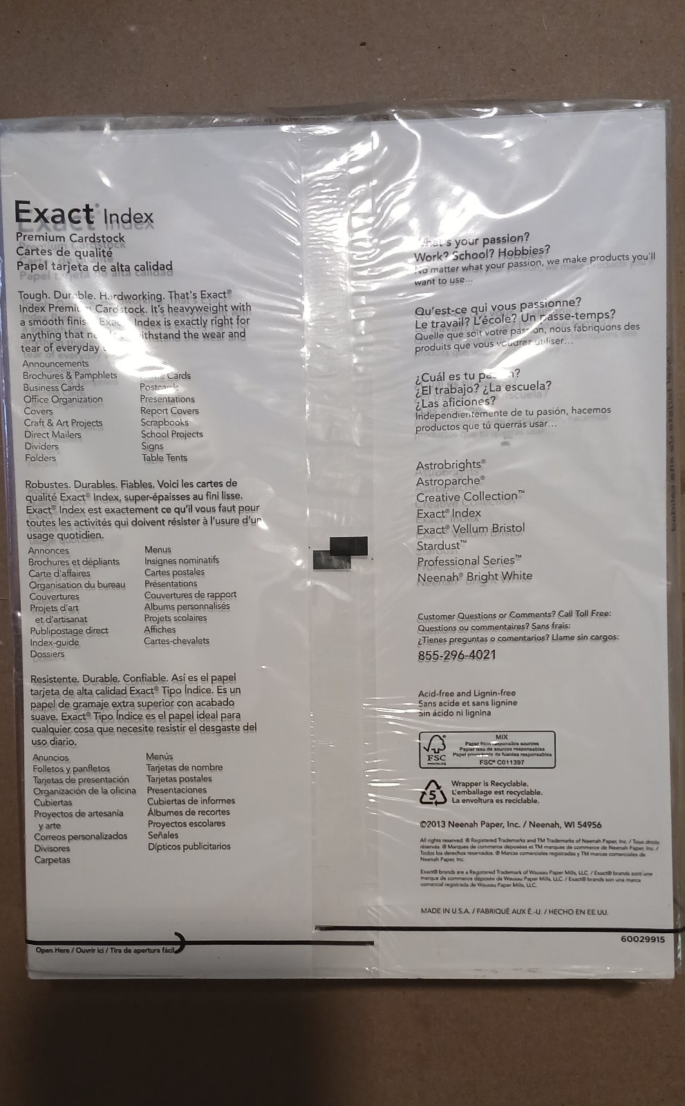 Neenah Exact Index Heavyweight White Card Stock 8.5×11 in 110 lb 250 Sheets