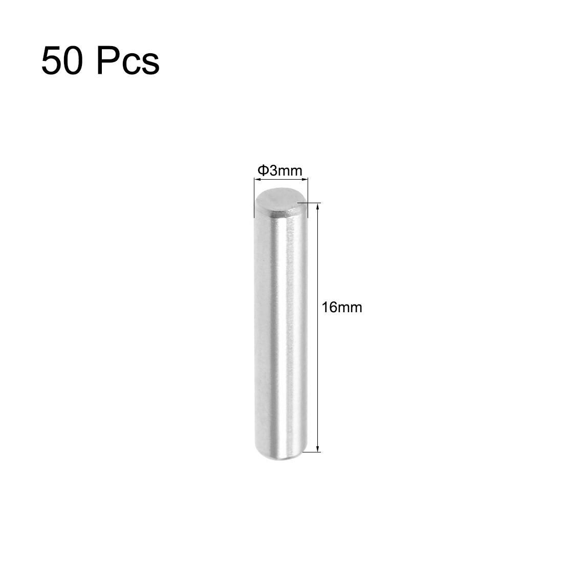 50pcs – 3mm x 16mm Dowel Pin 304 Stainless Steel Shelf Support Pin Silver Tone