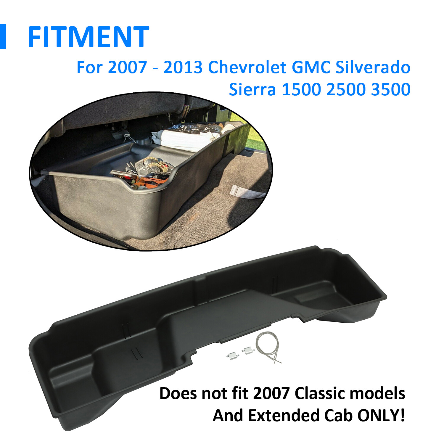 For 2007-2013 Chevy GMC Silverado Sierra Underseat Storage Box Extended Cab