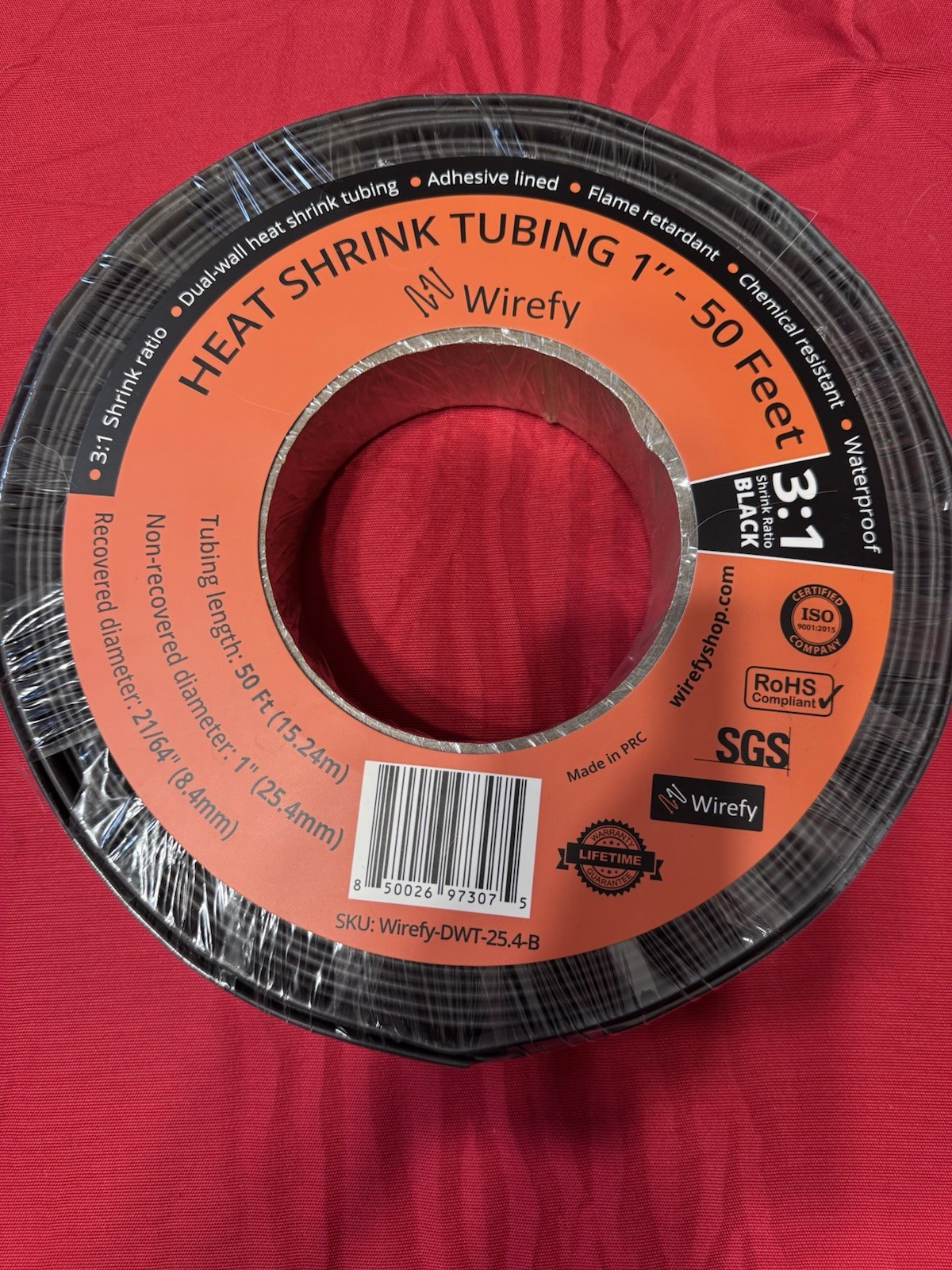 New Wirefy Heat Shrink Tubing 1 Inch By 50 Feet 3:1 Shrink Ratio