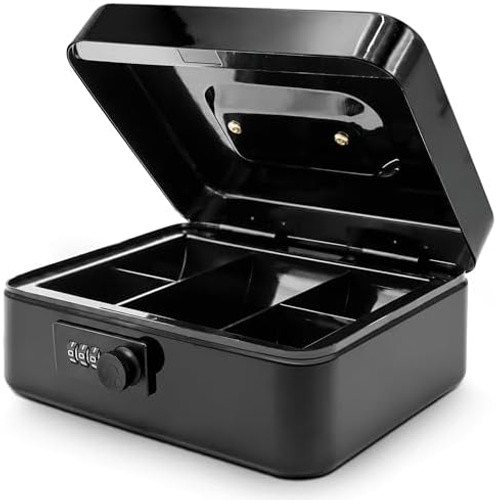 SereneLife 8″ Metal Cash Box with Lock | Cash Safe Lock Box with Money Tray |…