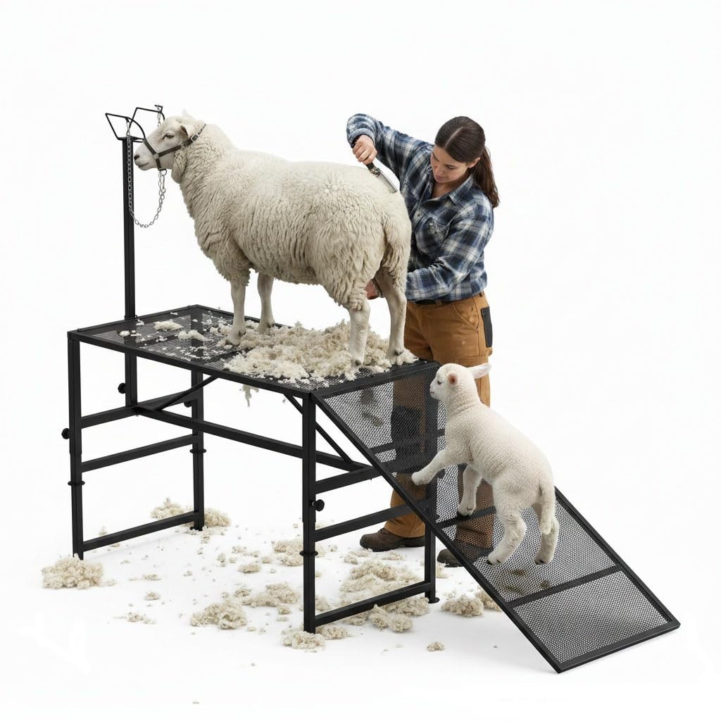Foldable Goat Stand with Ramp 47 × 23in Livestock Trimming Milking Stand 500Lbs