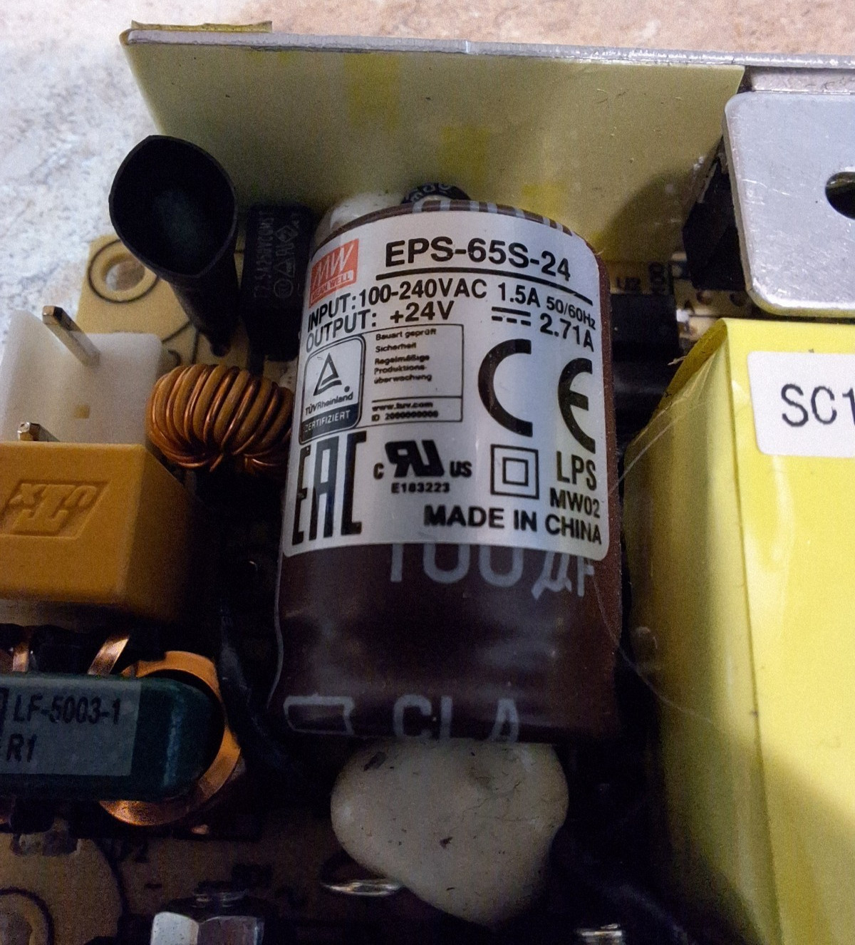 Mean Well Power Supply Module EPS-65S-24 AC DC Output 65W 24V 2.71A Open Frame