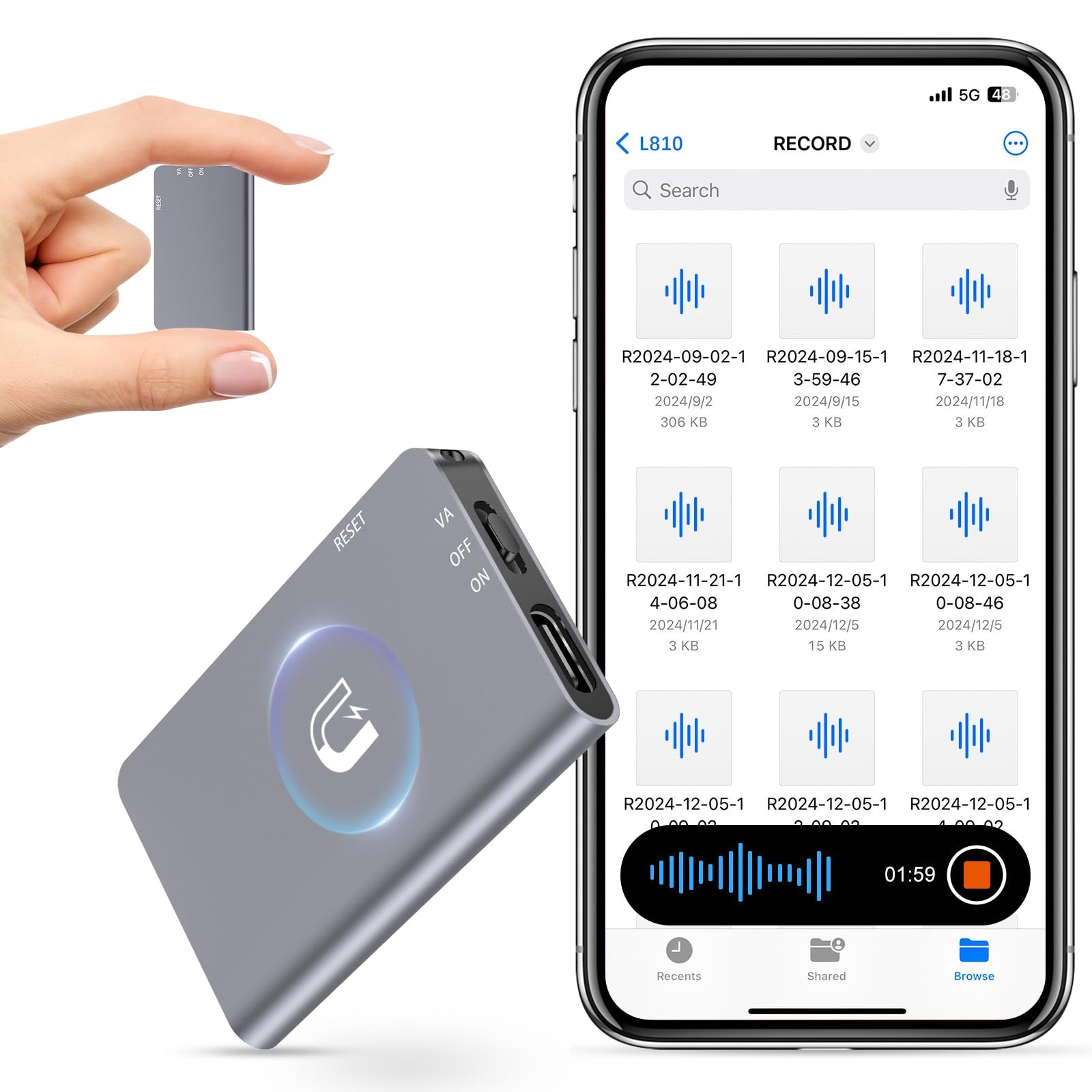 64GB Magnetic Digital Voice Recorder – 40 Hours Continuous Recording