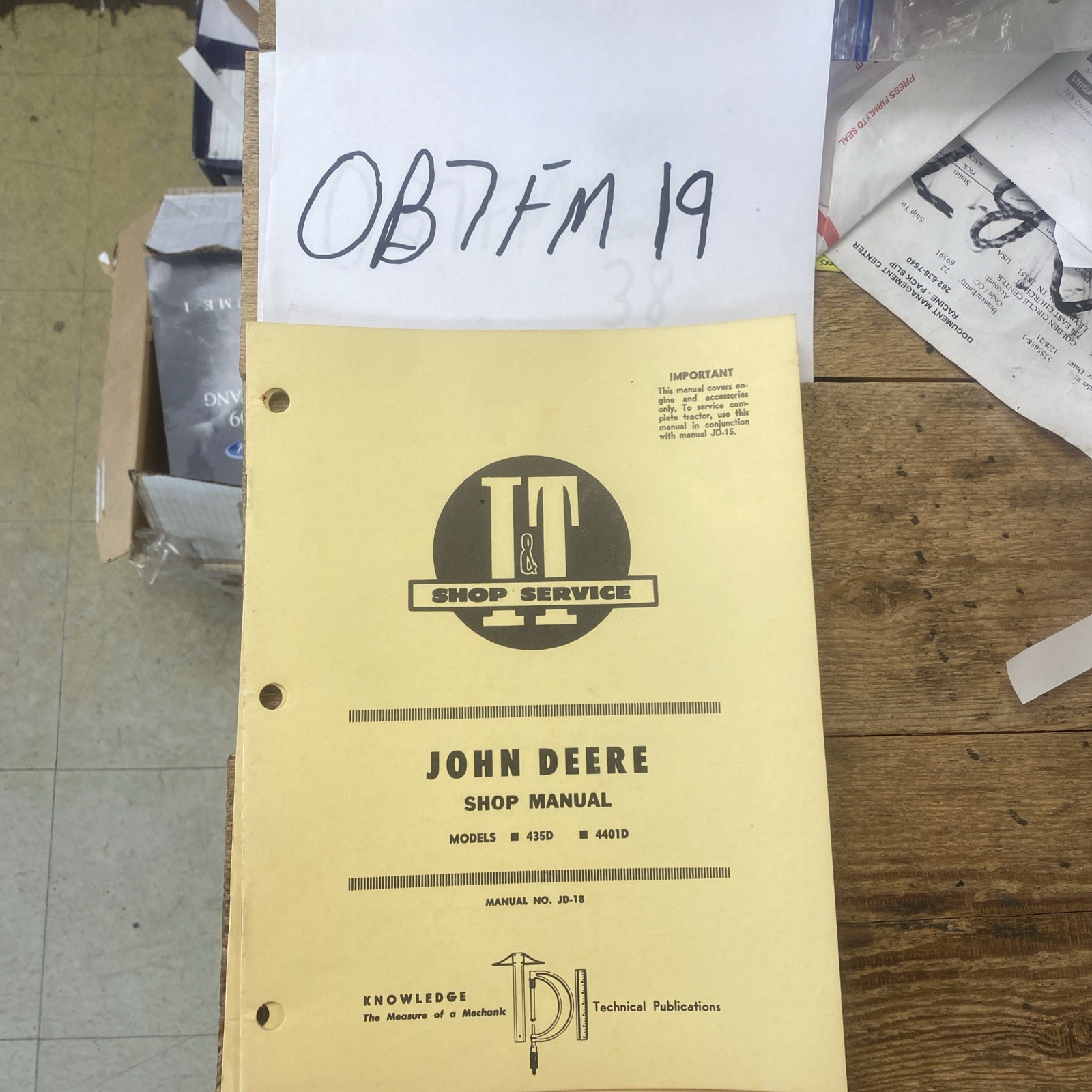 JOHN DEERE IT I&T SERVICE MANUAL TRACTOR 435 440ID JD-18 NOS
