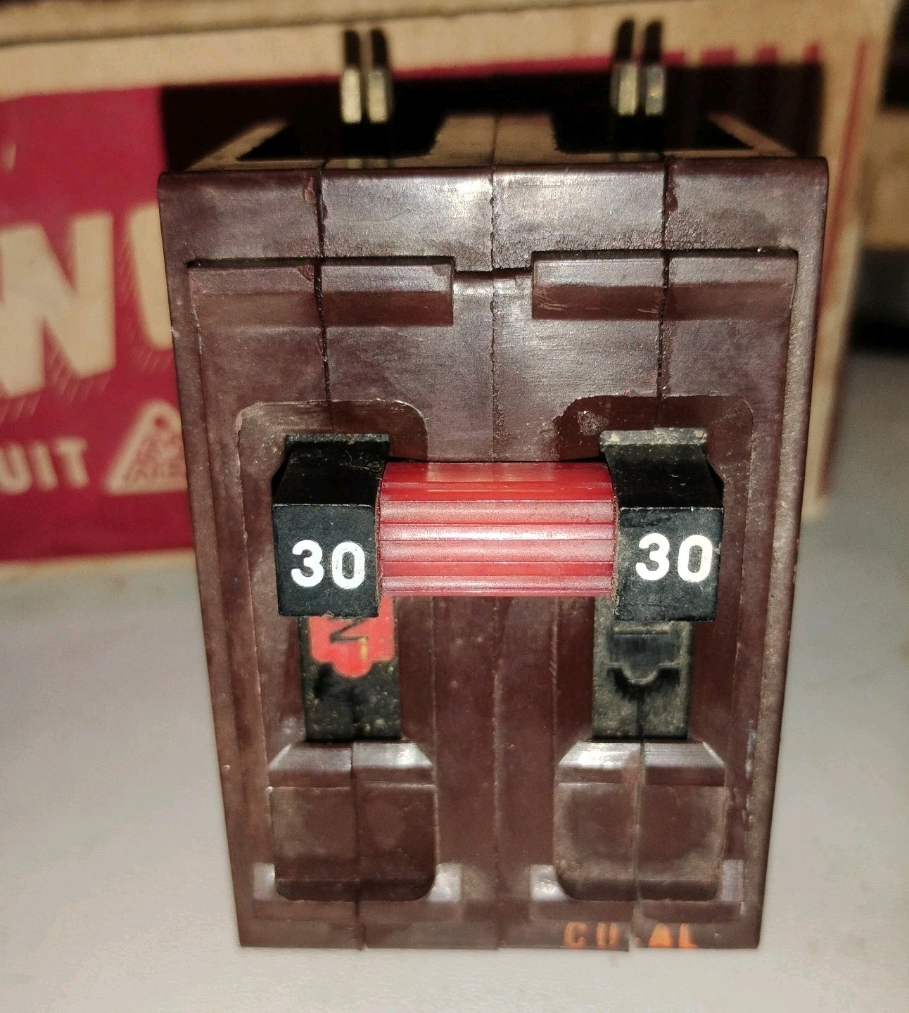 Vintage Wadsworth 30 Amp 2-Pole Circuit Breaker – Red Bar – Metal Feet – NOS