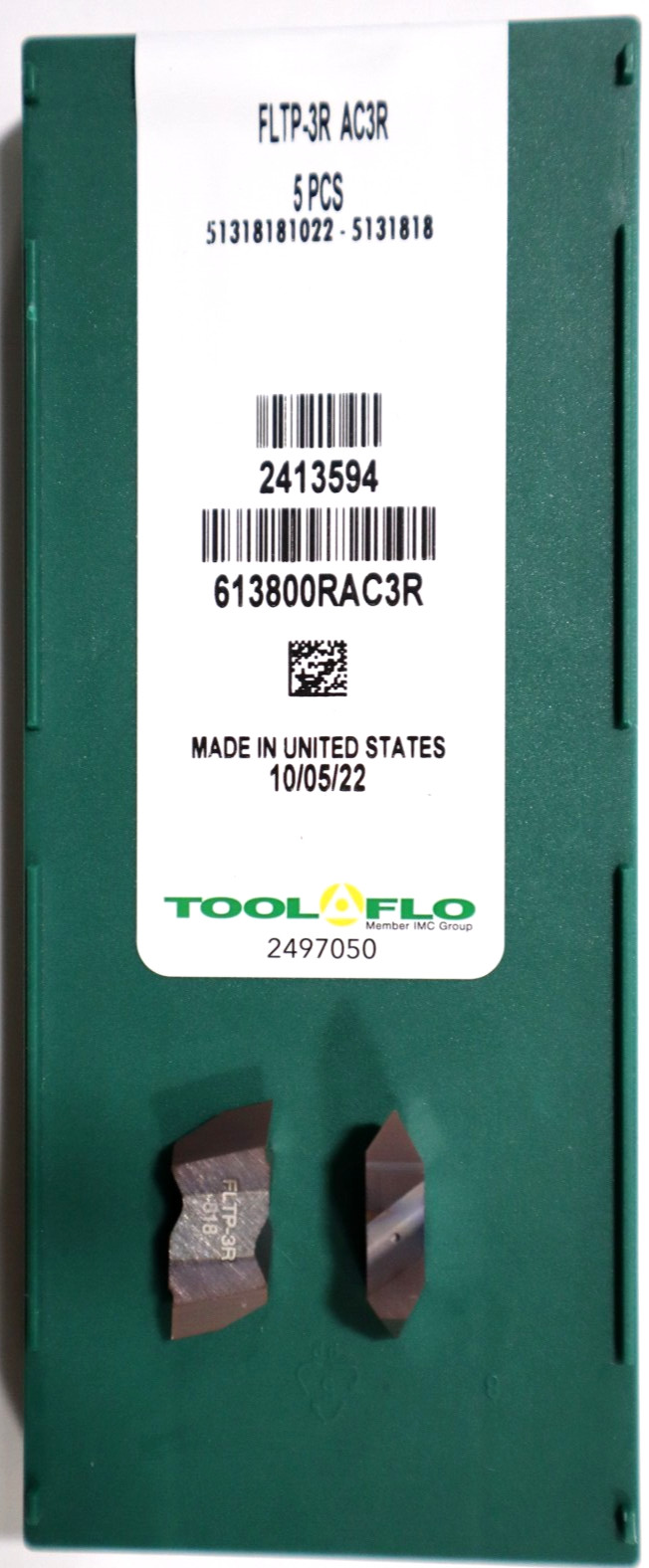 5 pcs TOOL-FLO FLTP 3R AC3R TOP NOTCH THREADING INSERTS (NTP 3R) 2413594