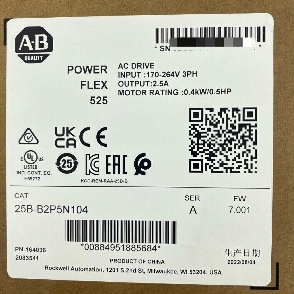 Brand New Allen-Bradley 25B-B2P5N104 SER A PowerFlex 525 AC Drive 240V 0.4kW