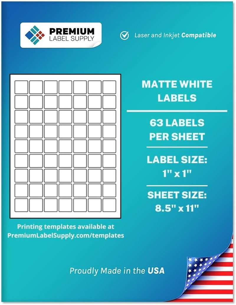 Premium Label Supply White Sticker Square Labels – 1″ x 1″ – Laser/Inkjet Compat