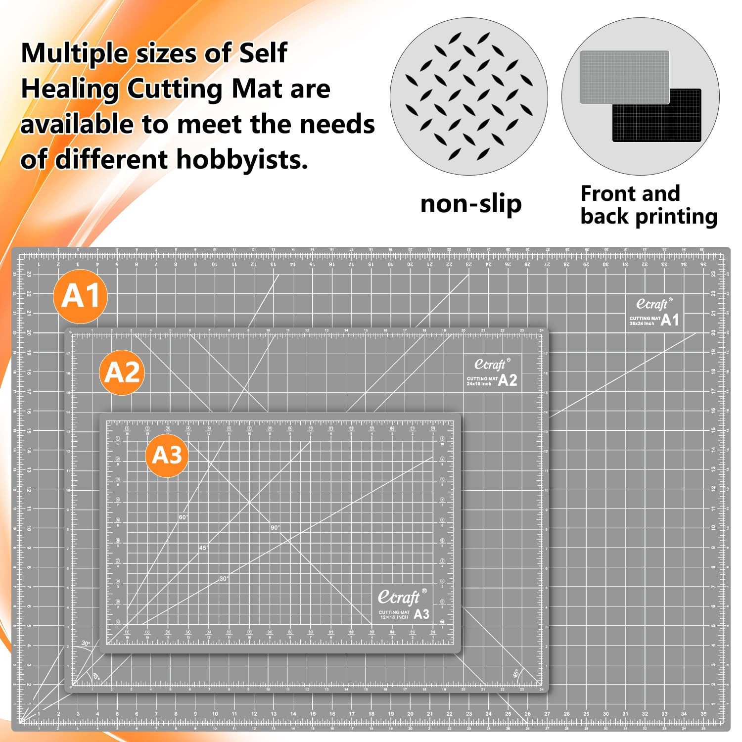 Ecraft Large Self Healing Cutting Mat: 24″ x 36″ 36″L x 24″W, Grey/Black