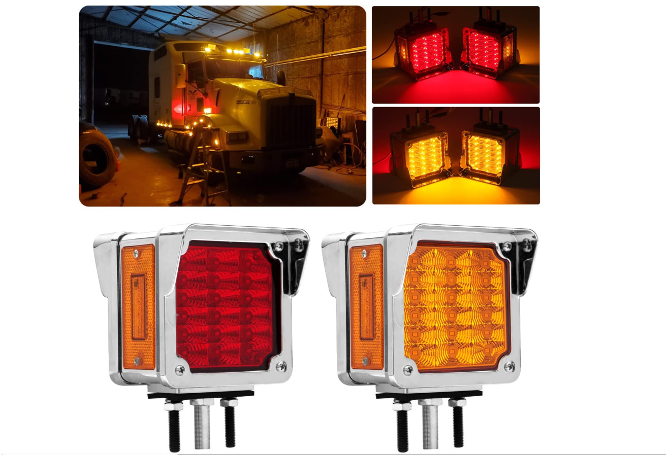 2Pcs Double Face Square LED Fender Pedestal Turn Signal Lights Amber/Red 39 LED