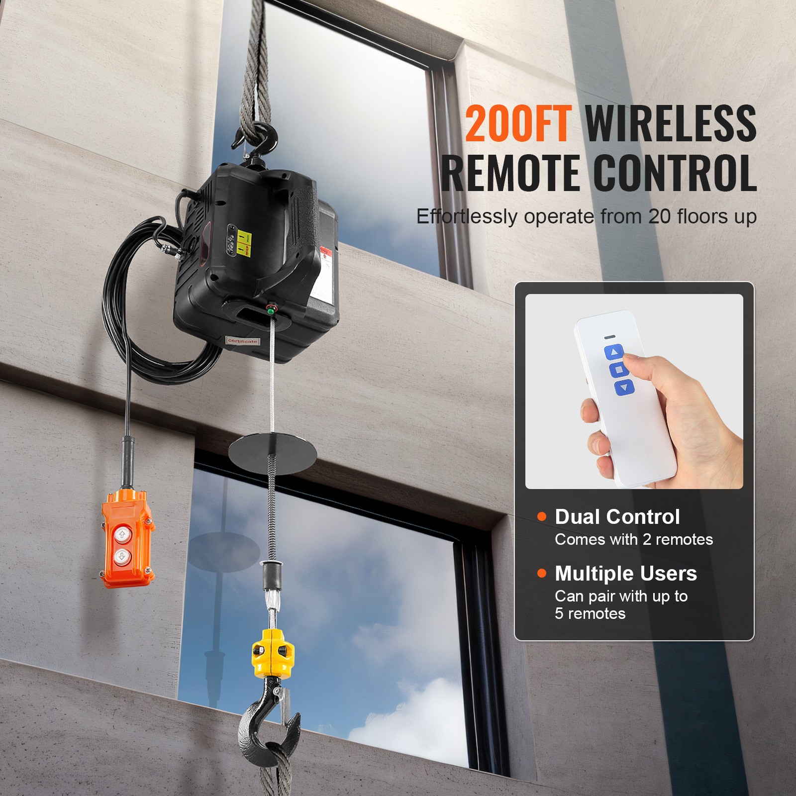 3-in-1 Portable Electric Hoist Winch 1100lbs Wired/Wireless Remote Control