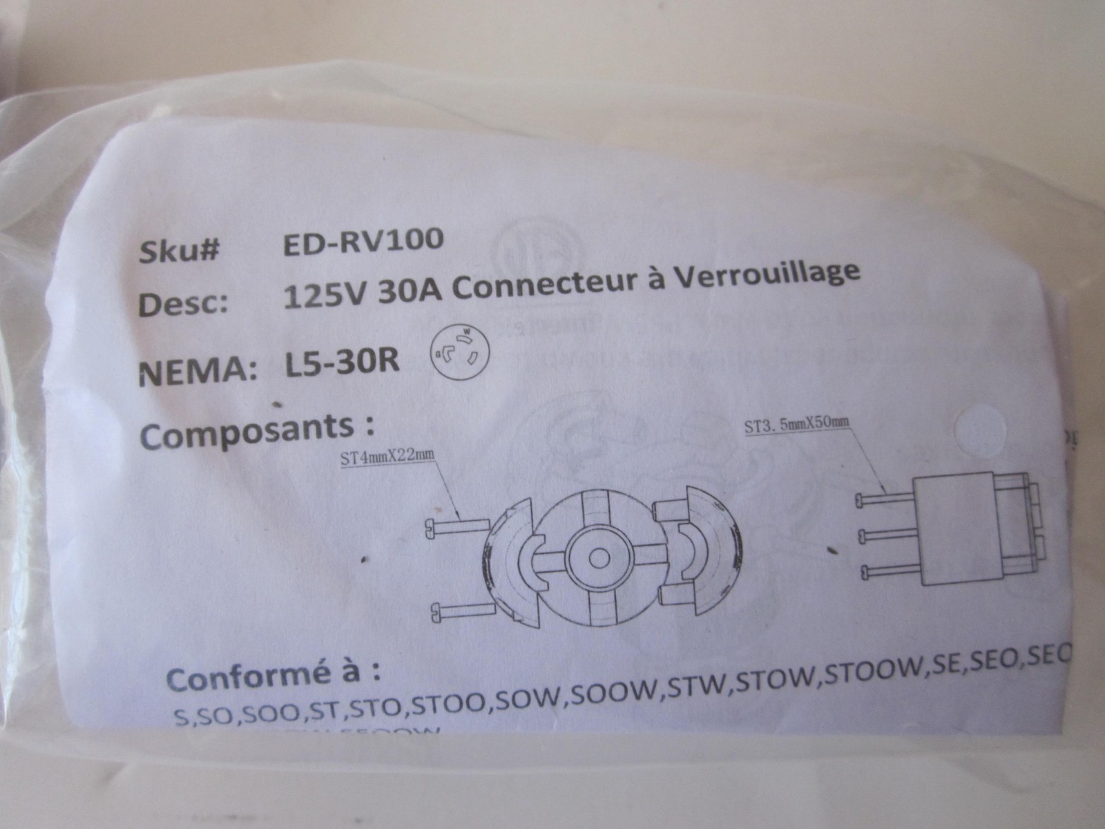 Lot 2 Intertek RV 30Amp 125V Cord Connector Locking Plug Female Locking Replacem