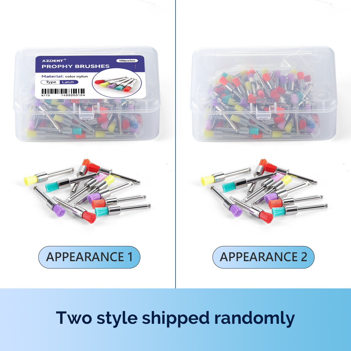 100Pcs Dental Nylon Polishing Flat Latch Polisher Prophy Brush Disposable mixed