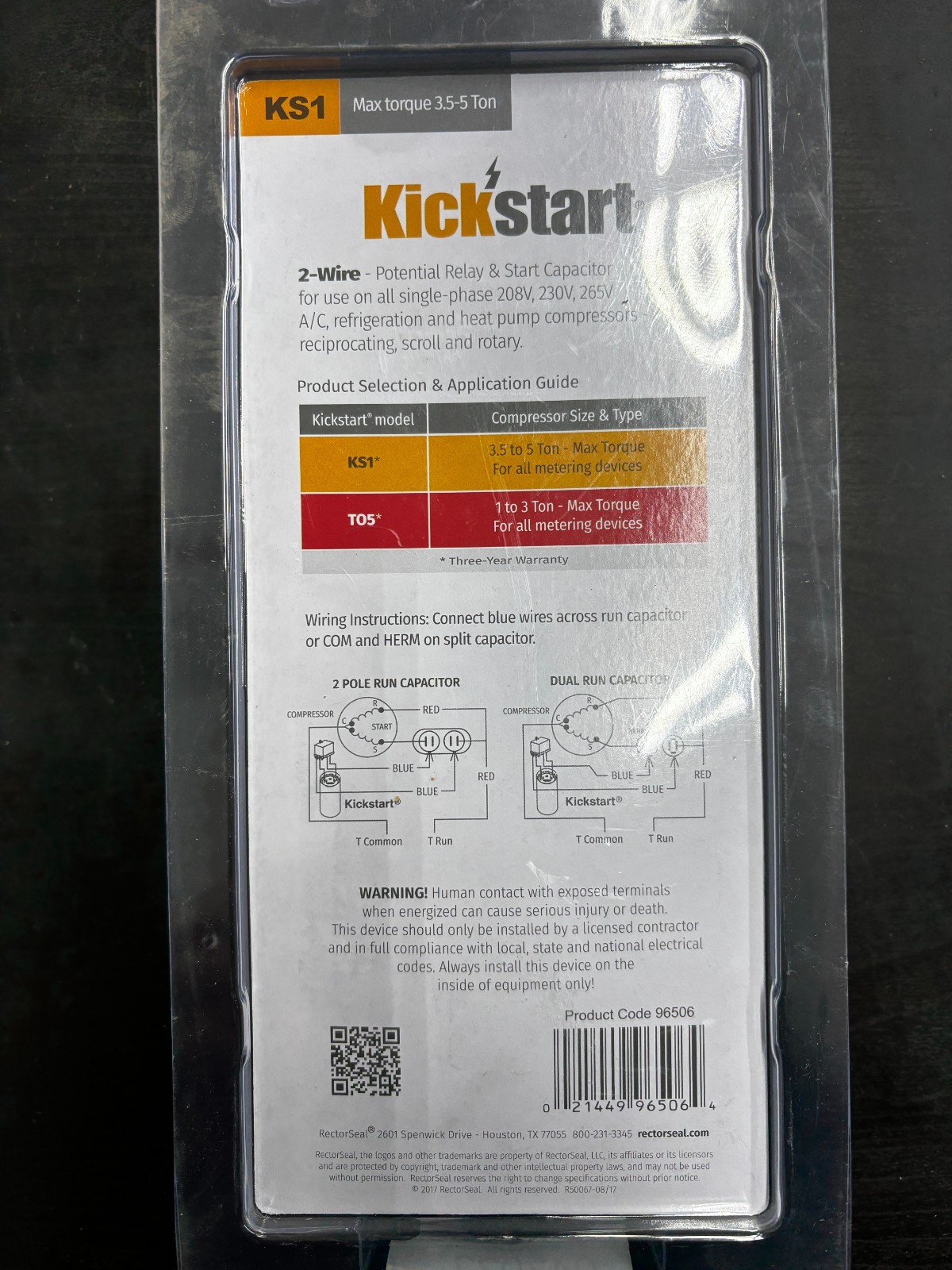 Kickstart KS-1 Hard Start Kit 3.5–5HP 330VAC Compressor 270-324 MFD