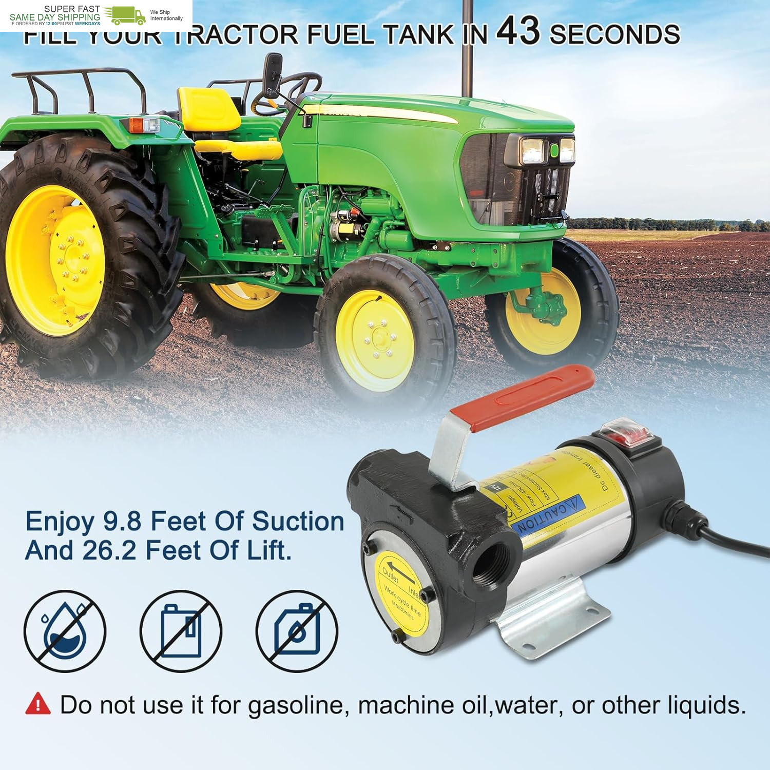 Diesel Fuel Transfer Pump Kit, 10 GPM 12V DC Portable Electric Self-Priming Fuel