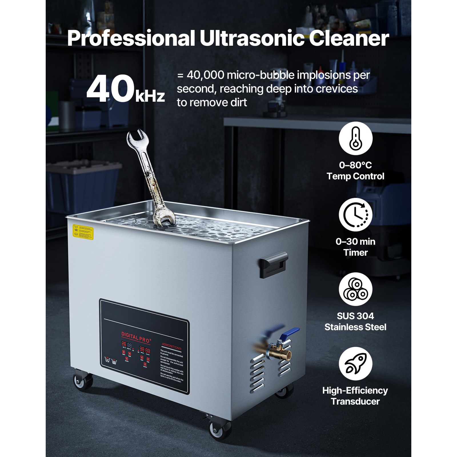 Uimoso 50L Ultrasonic Cleaning Machine with Basket & Digital Control, 840W