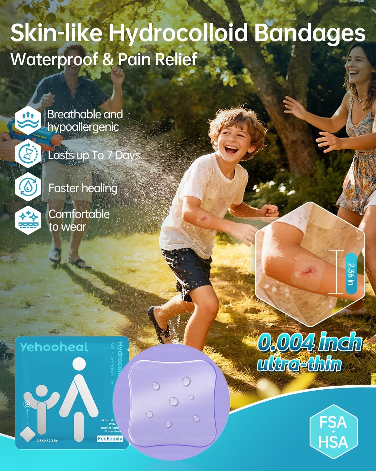 yehooheal Hydrocolloid Adhesive Bandages 2.36in*2.36in, Transparency
