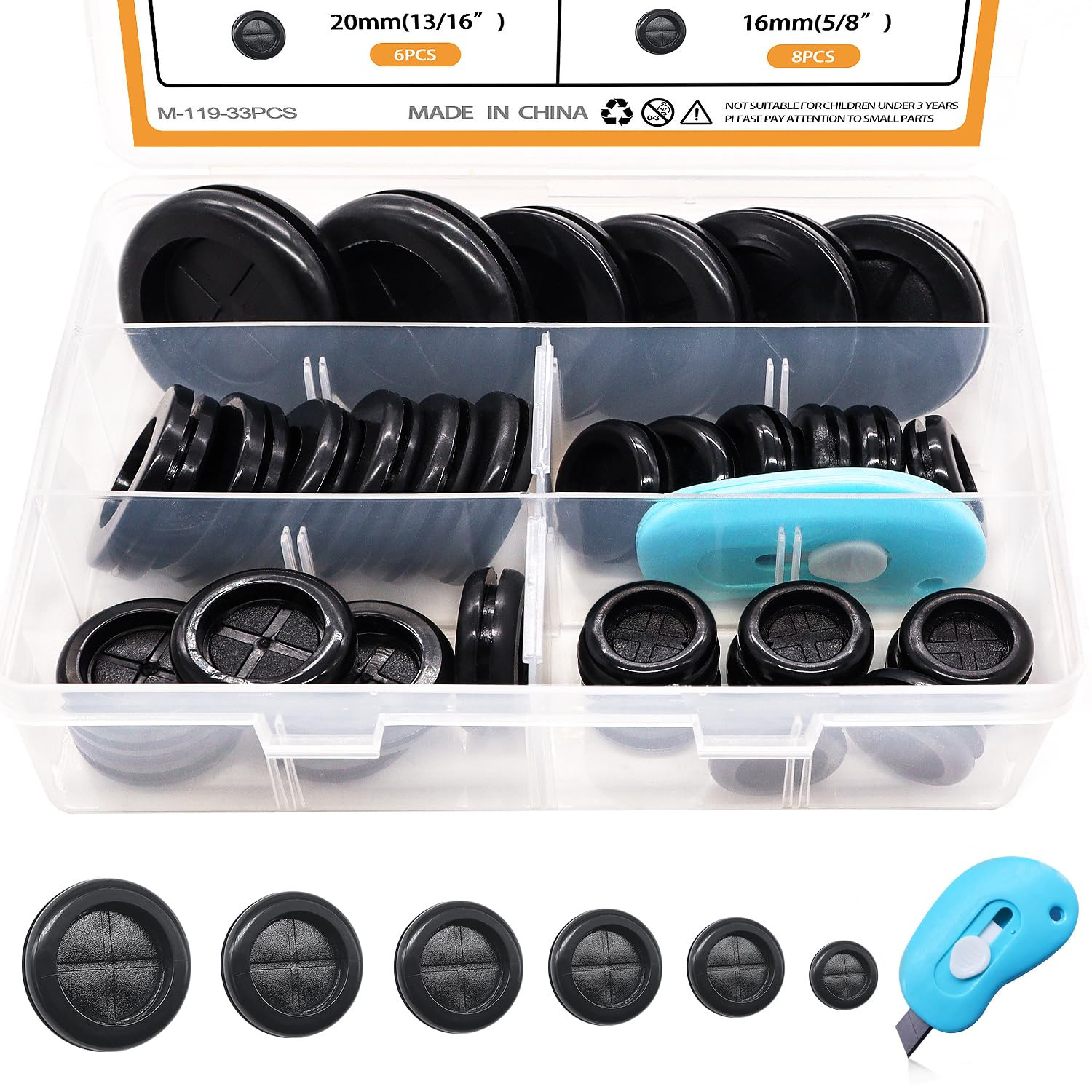 Mankk 33Pcs Rubber Grommet Kit 6 Size (5/8″ 13/16″ 7/8″ 1″ 1-3/16″ 1-1/2″) Drill