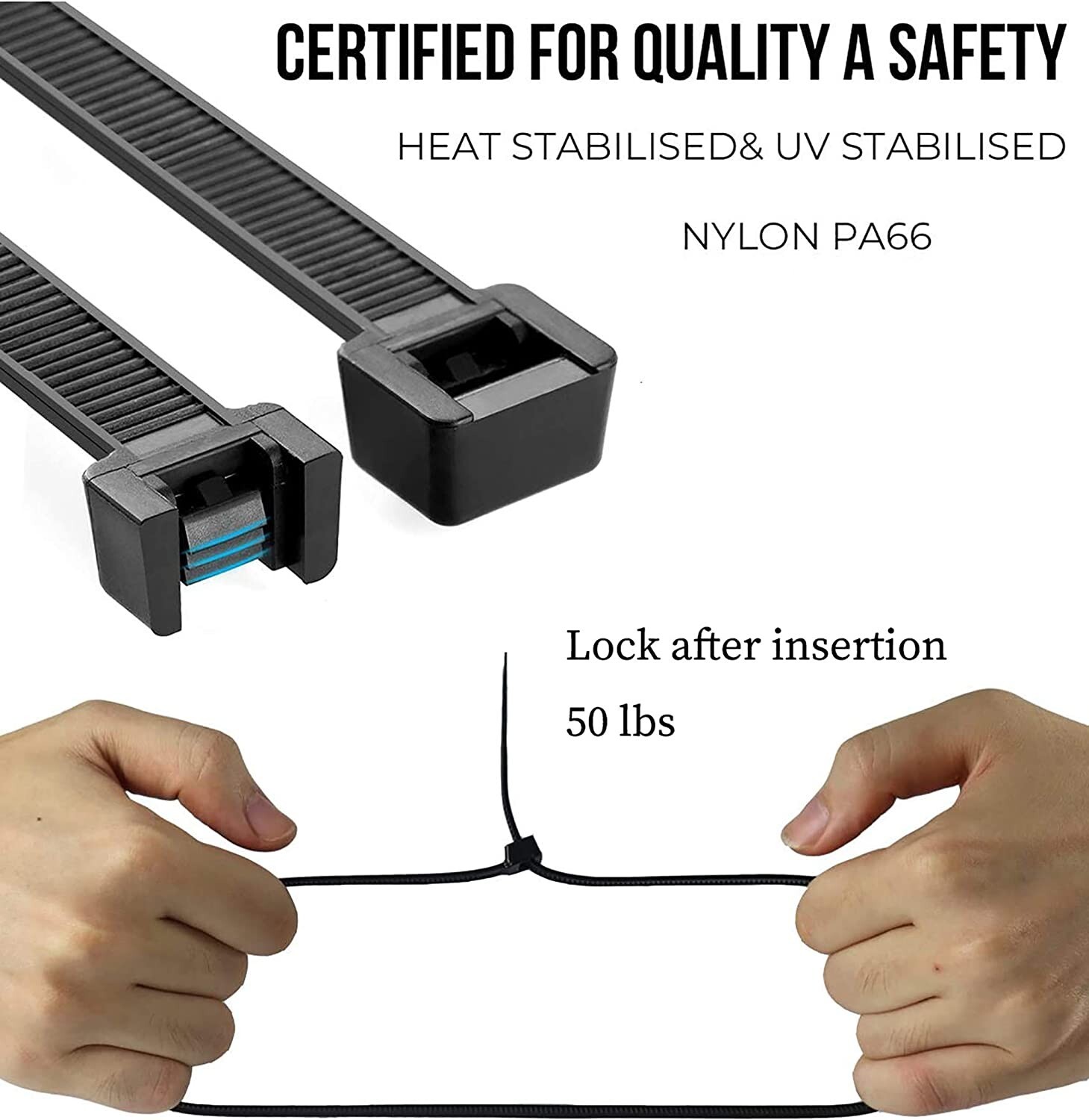 200 Strong Cable Wire Zip Ties 50lb Strength USTC Polyamide Black 8″ 188mm