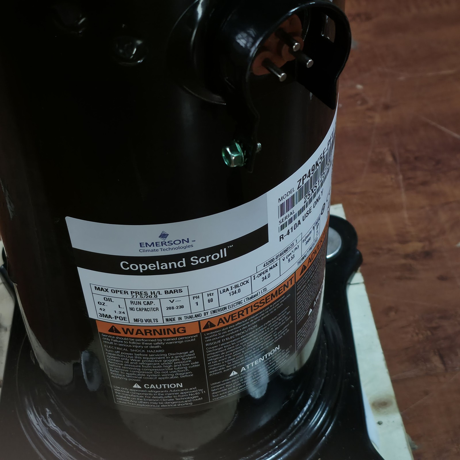 For Copeland ZP49K5E-PFV-130 AC Scroll Compressor 4-Ton 208/230V 1-Phase R410A