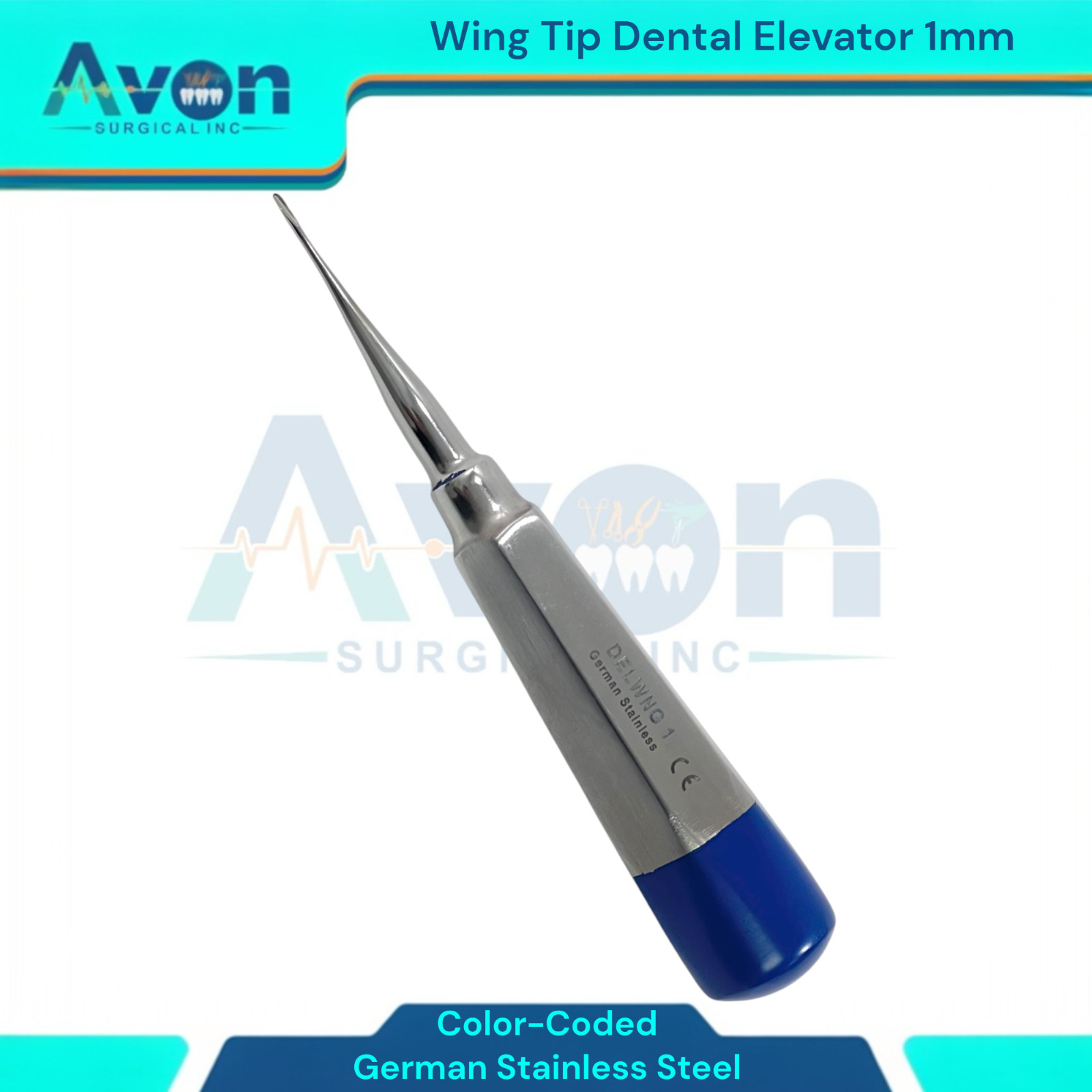 1mm Wing Tipped Dental Veterinary Tooth Elevator Pick, Straight, Colored Handle