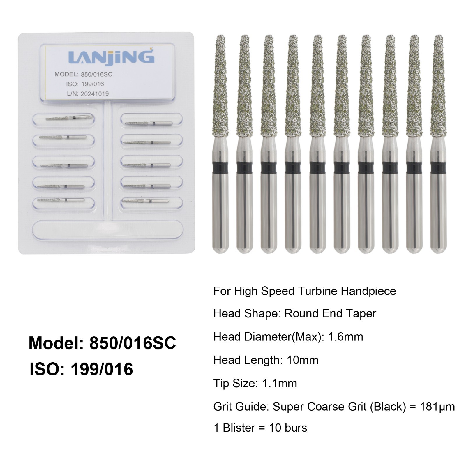Dental Diamond Burs Round End Taper Diamond Bur Coarse Fine FG High Speed 856