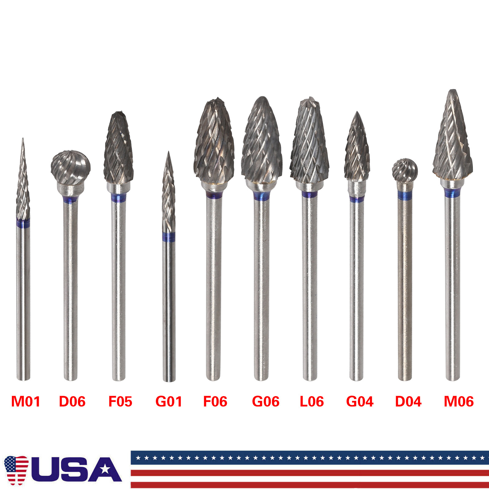 10pcs Dental Lab Polishing Bur Drills Tungsten Steel Carbide Burs HP 2.35MM ns
