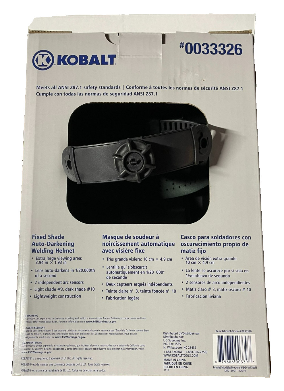 Kobalt Fixed Shade Auto-Darkening Welding Helmet #0033326 – NIB