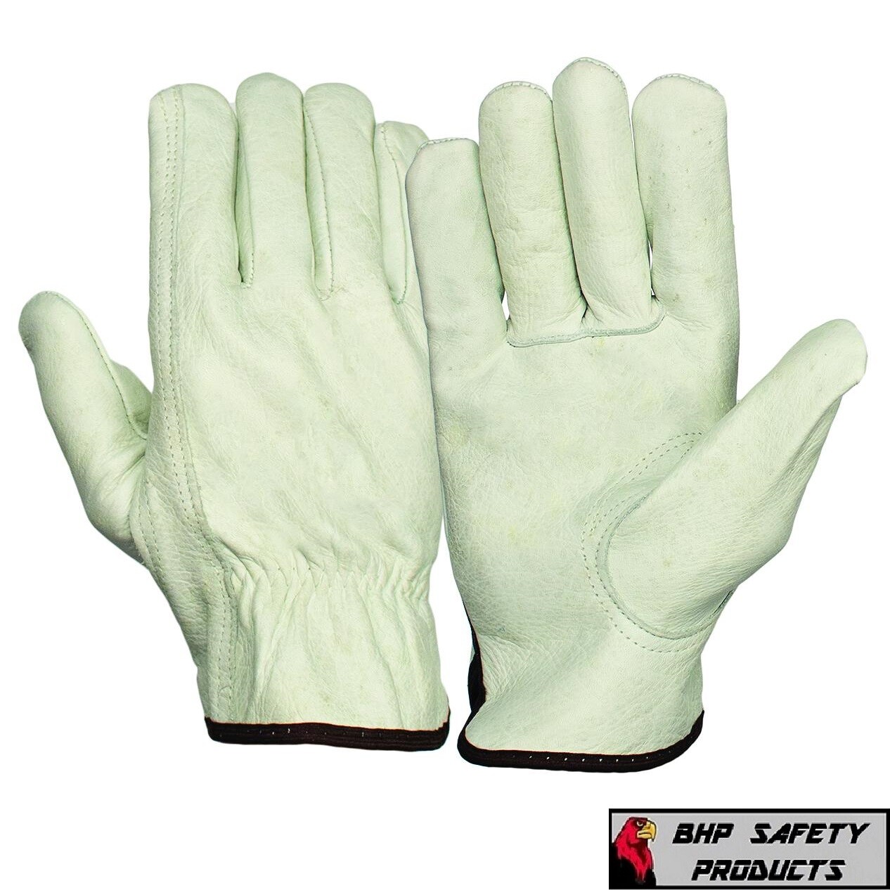 1 Pair, Cowhide Grain Leather Drivers, Work Safety Gloves (PPE) All Sizes
