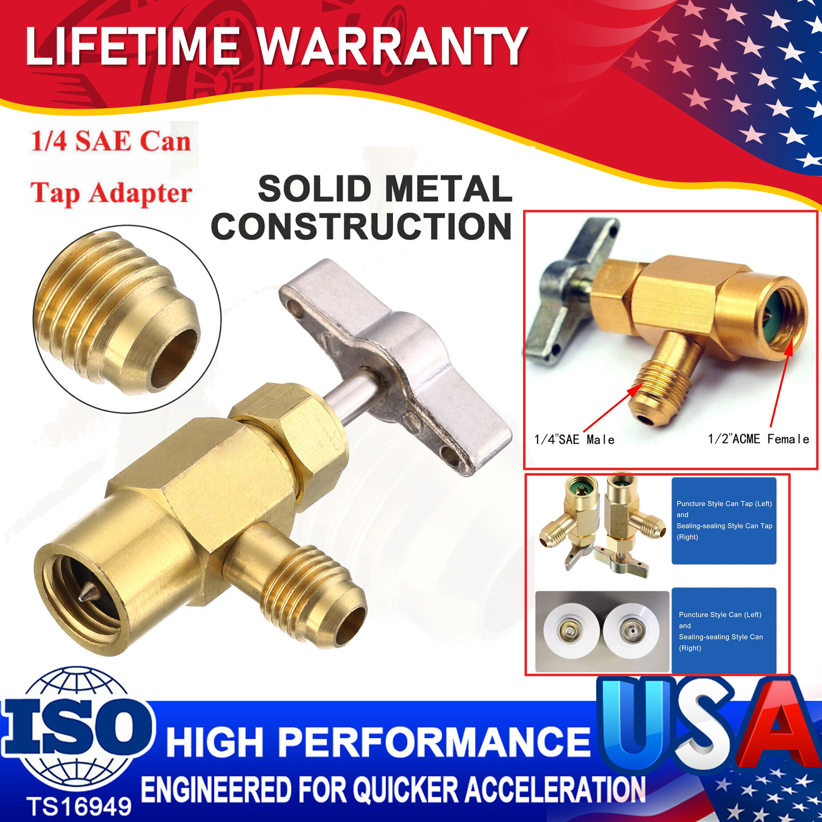 Self-Sealing A/C Can Tap Tapper Adapter Dispensing Valve Refrigerantion Tool Kit