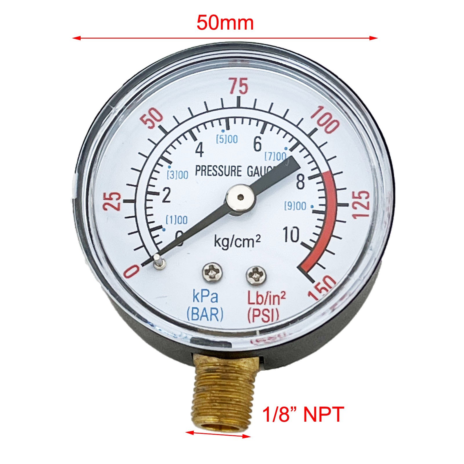 2PC Air Compressor Gauges Hydraulic Gauges 2″ Face Side Mount 1/8″NPT 0-150 PSI