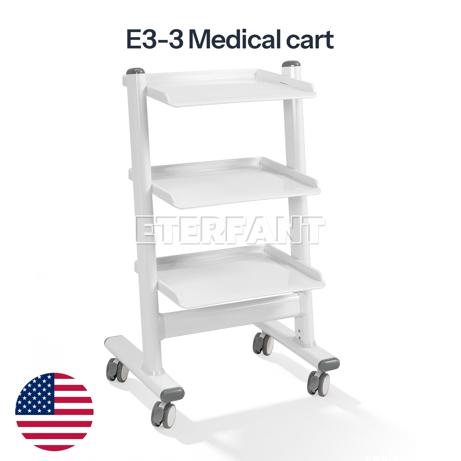 ETERFANT 3 Tiers Dental Trolley Medical Cart Mobile Tool Rolling Cart Dental Lab
