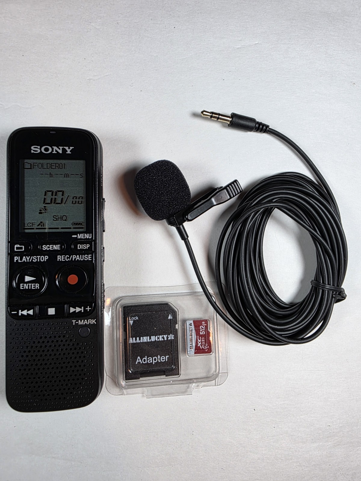 Sony ICD-PX312 Digital Voice Recorder Bundle with Lapel Mic & 512GB SD Card