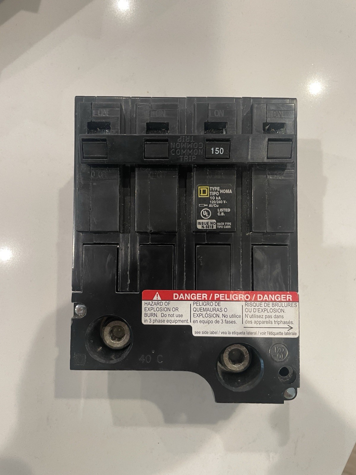 Square D HOMA 150A 4-Pole Circuit Breaker 120/240 Vac Common Trip Black
