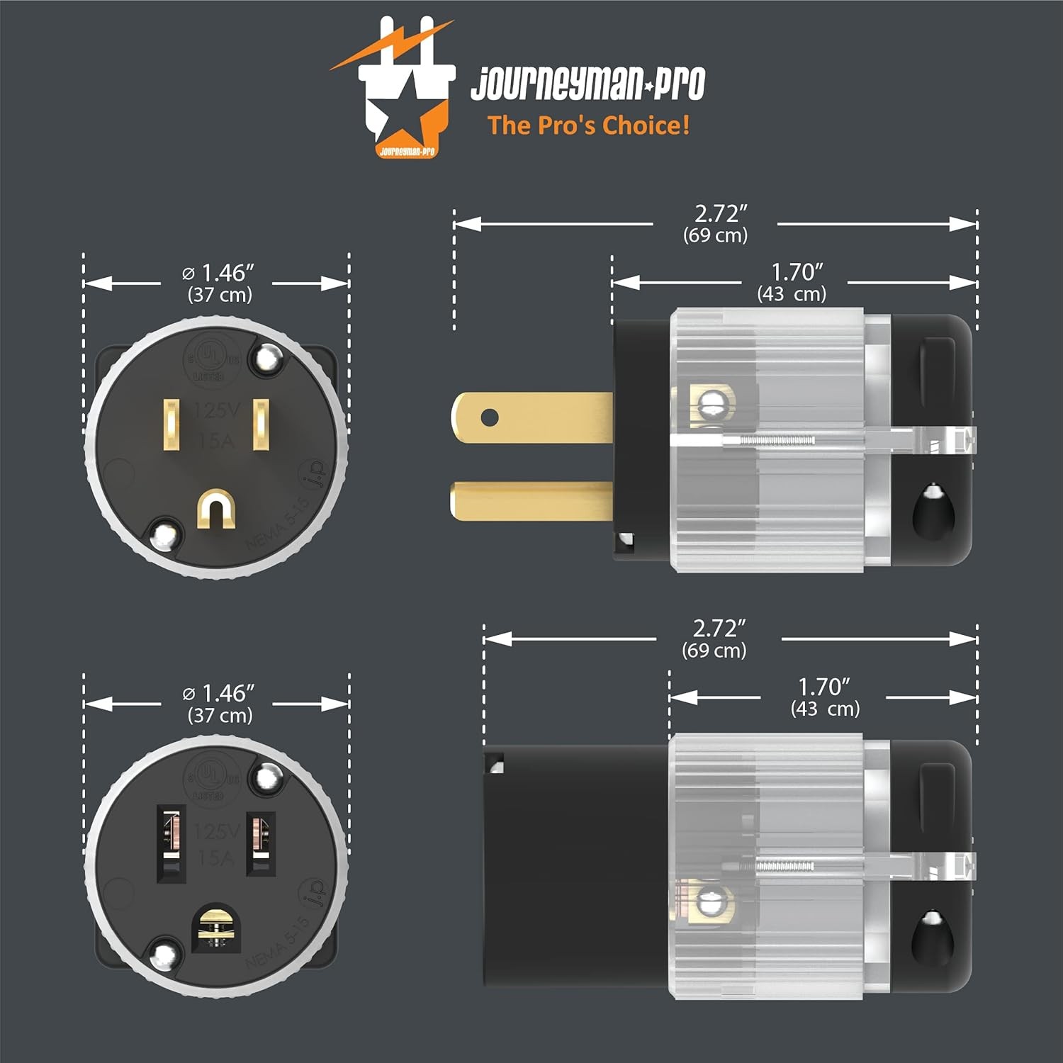 Journeyman-Pro 515CV-LIT Lighted 15 Amp 120-125 Volt, BLACK LIT 1-PACK, Black