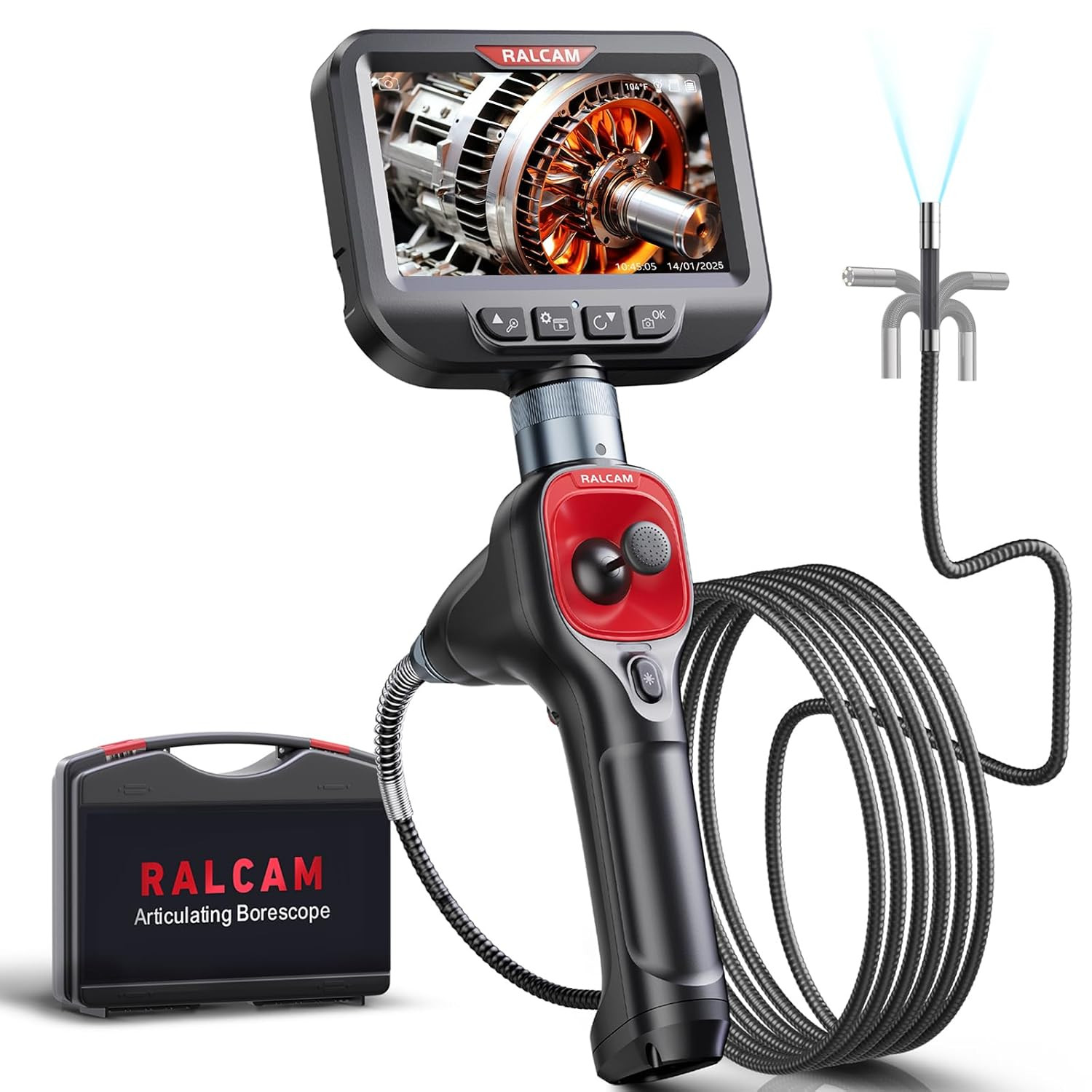 360° Articulating Borescope, 6.2Mm/0.24In Slim Probe, 4X Zoom, Joystick 4 Ways E