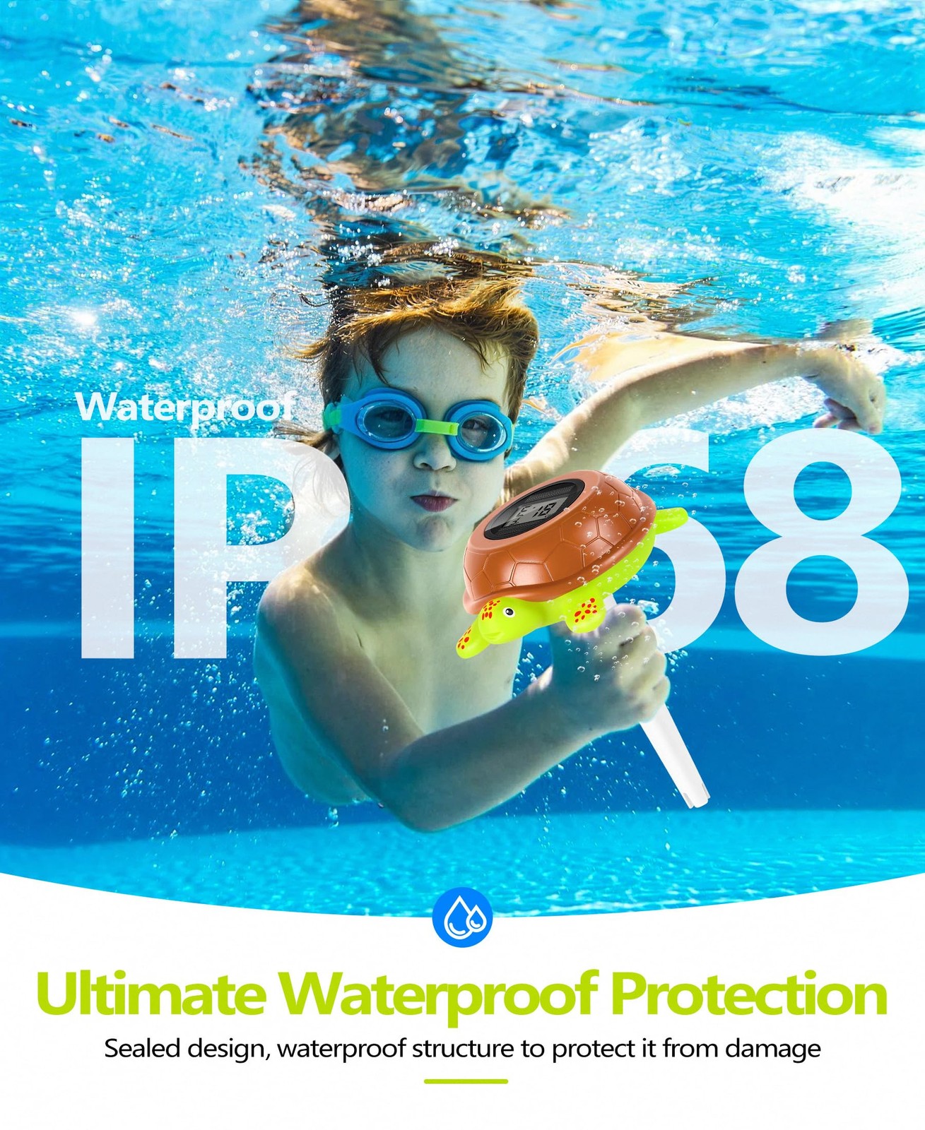 Solar Digital Pool Thermometer with Backlit LCD | ±0.5°F Accuracy, Fast 10s
