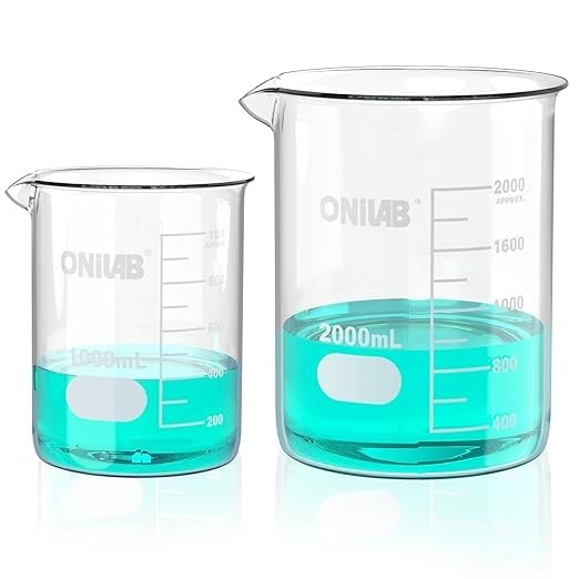 Scientific Glass Beaker Set, 1000ml 2000ml, Borosilicate Low Form