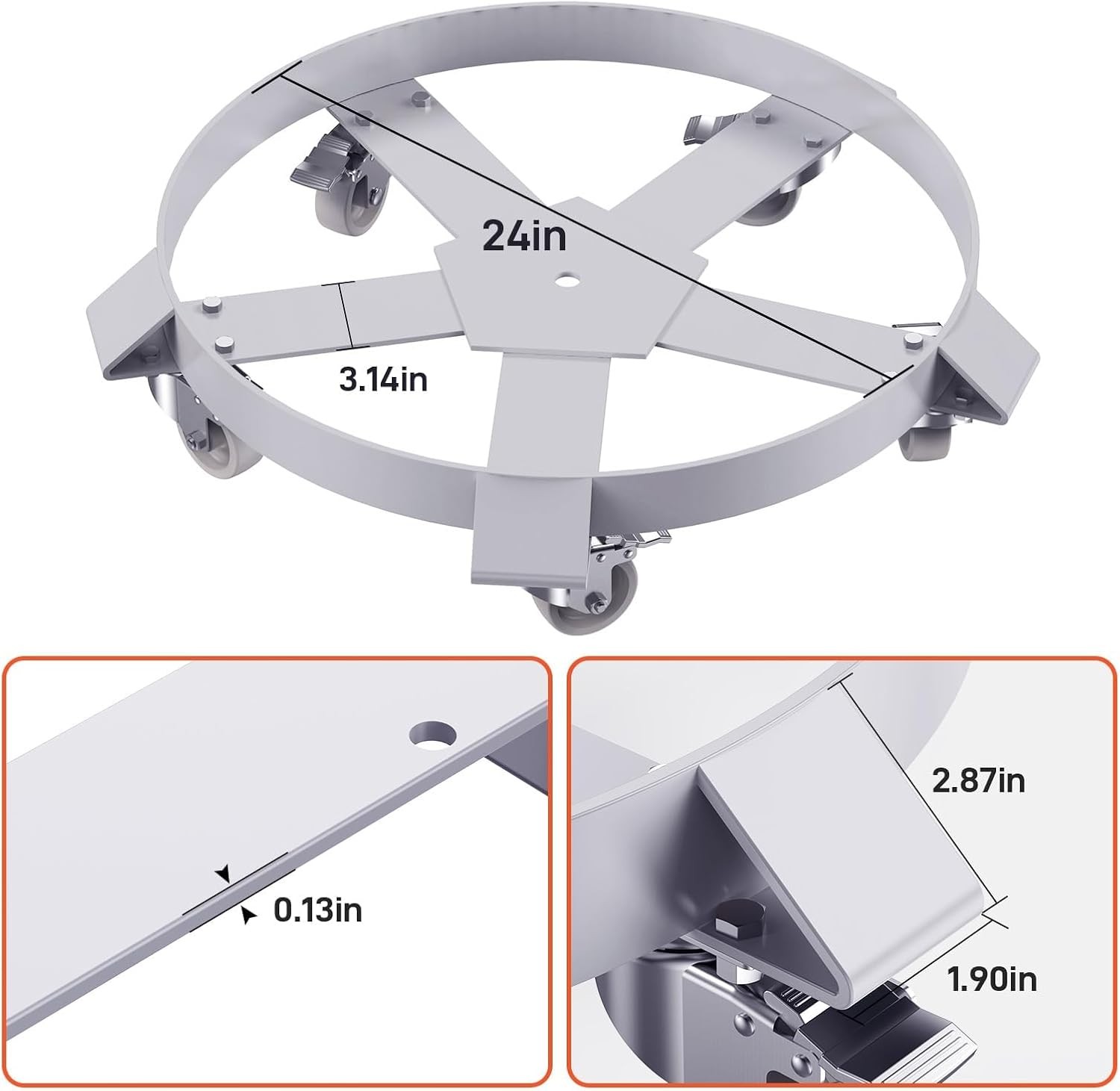 1X 55 Gallon Drum Dolly Barrel Dolly Carts Drum Dolly With Swivel Casters Silver