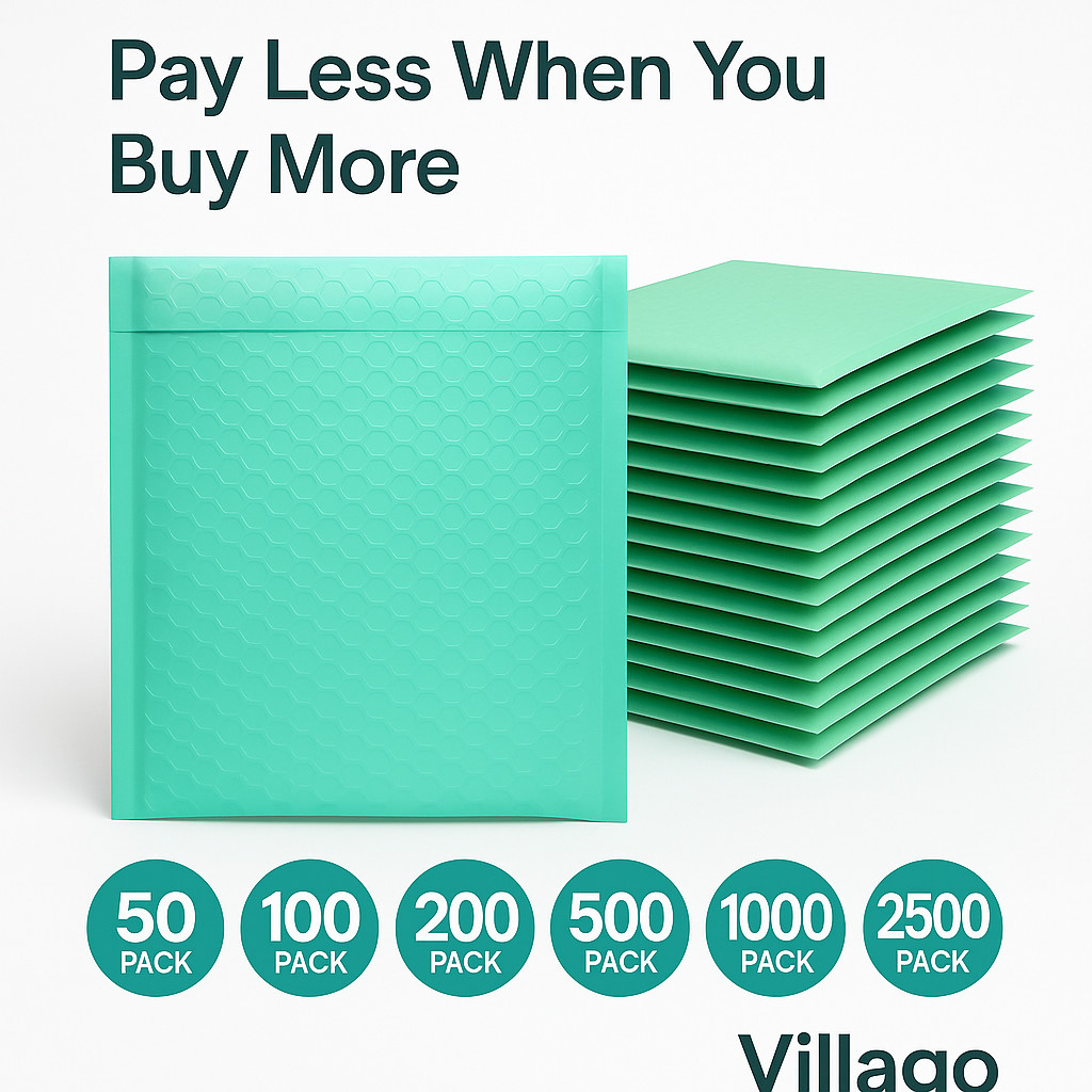 Villago Teal Bubble Mailers 4×8 Self-Seal Padded Envelopes – 50/100/200