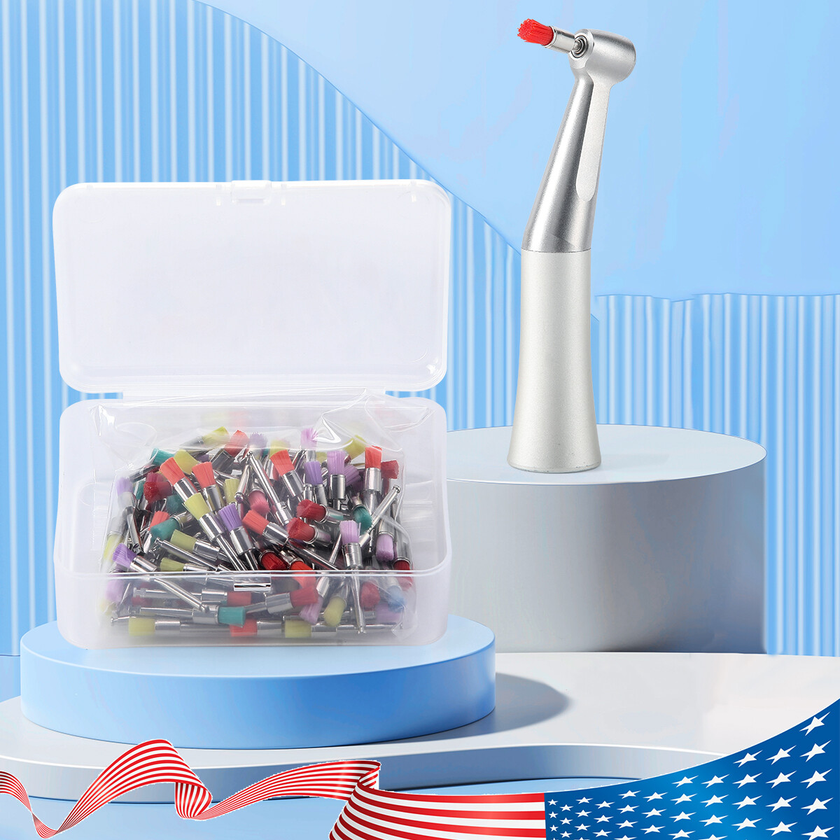 100pcs Dental Nylon Prophy Polishing Brush Latch Flat Bowl Polisher Mixed Color