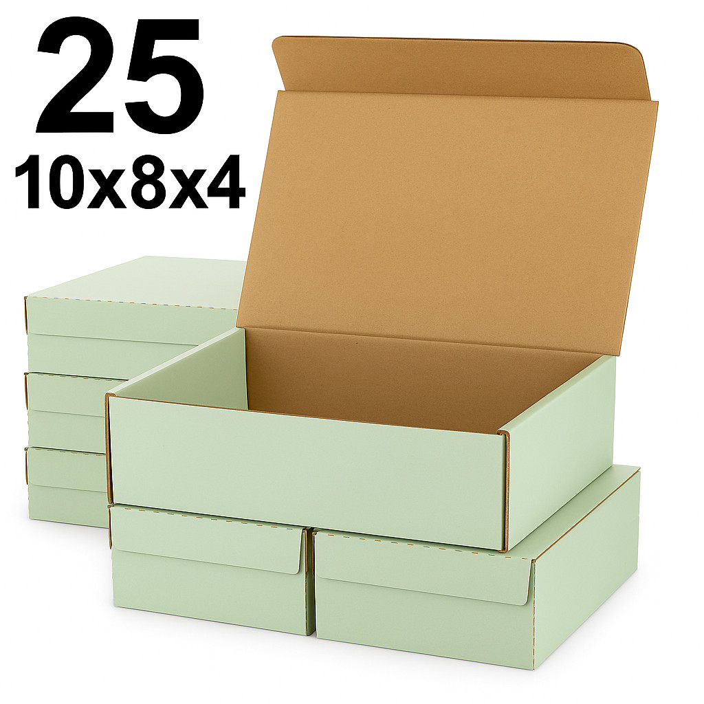25 Green Shipping Boxes 10x8x4 | Self Seal Mailers – Matte Kraft Inside