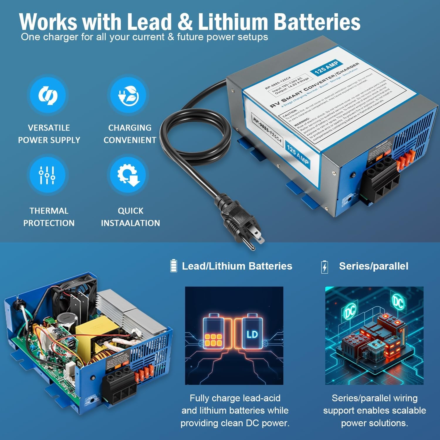 125 Amp RV Power Converter Battery Charger | 4 Stage Smart Charging
