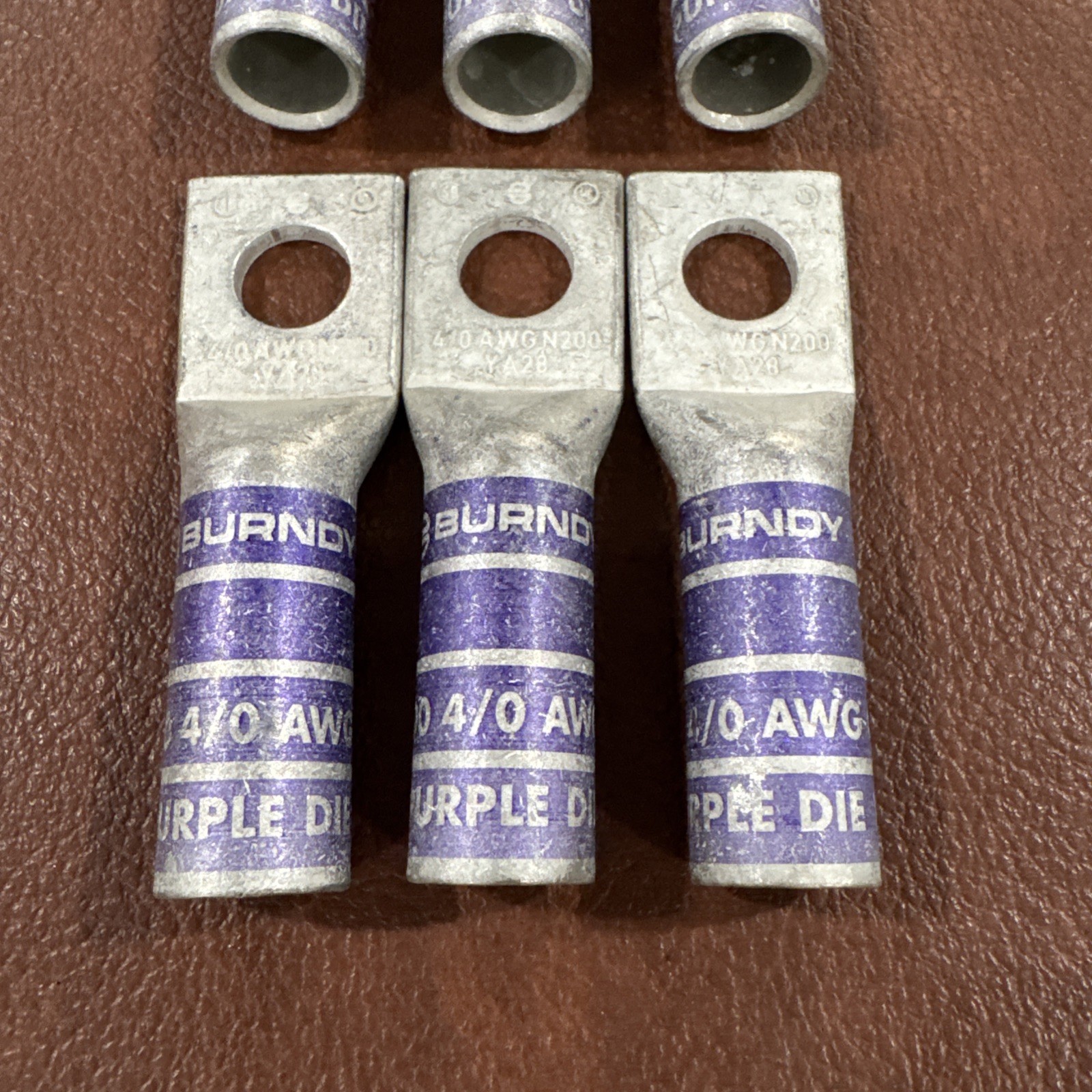 Lot of 6 Burndy YA28: One-Hole Compression Lug, N200 4/0 AWG CU, Purple Die 15
