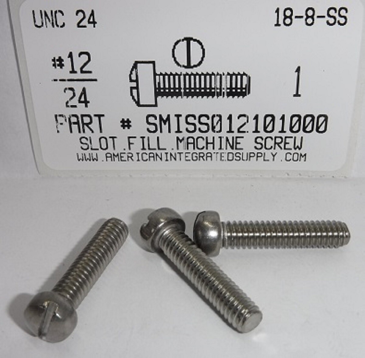 #12-24×1 Fillister Head Slotted Machine Screws 18-8 Stainless steel (10)