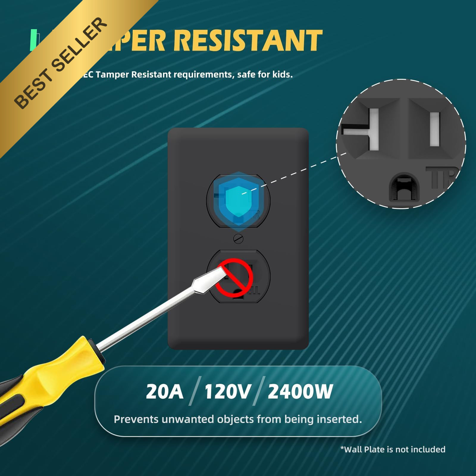 Black 20Amp Duplex Receptacle Outlet Tamper-Resistant Electrical Socket 10 Pack